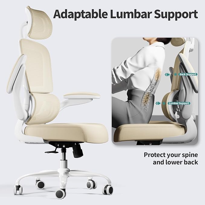 TRALT Office Chair Ergonomic Desk Chair, 330 LBS Home Mesh Office Desk Chairs with Wheels, Comfortable Gaming Chair, High Back Office Chair for Long Hours (Beige)-DeskLoop Office