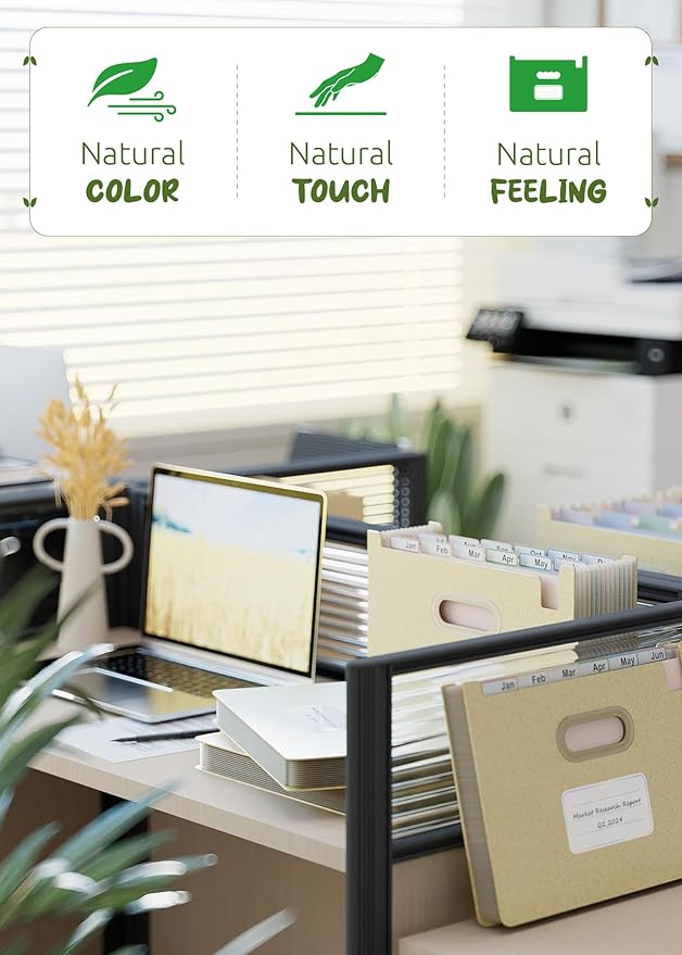 Accordion File Organizer, 12 Pockets Wheat Straw Expanding File Folders, Upright&Open Top, Monthly Bill Receipt Organizer, 100% BPA Free, Return to Nature, Healthy Living, Letter/A4 Size-Wheat Yellow-DeskLoop Office