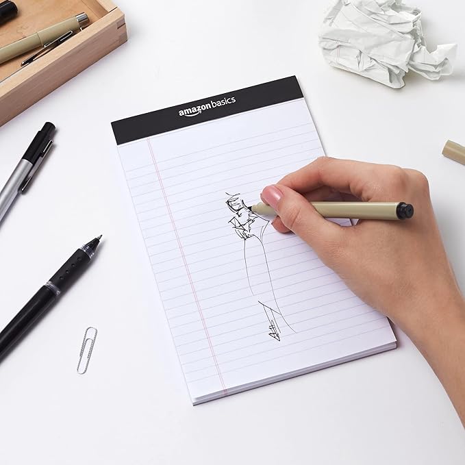 Amazon Basics Narrow Ruled Lined Writing Note Pad, 5 inch x 8 inch, White, 12 Count (12 Pack of 50 pages)-DeskLoop Office