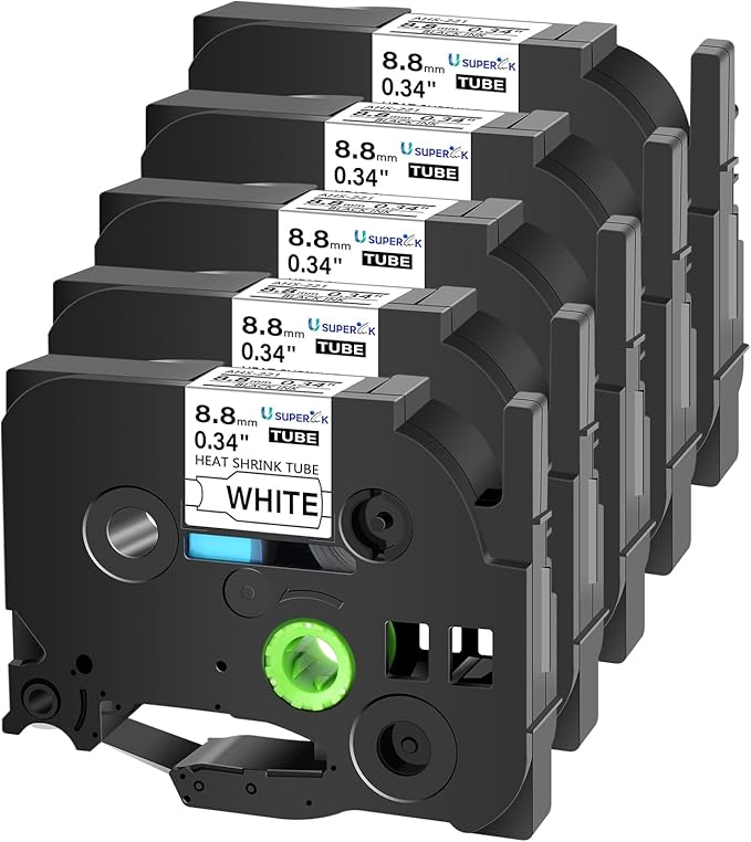 USUPERINK 5 PK Compatible for Brother Ptouch HSe-221 HSe221 HS-221 HS221 8.8mm Black on White Heat Shrink Tube Label Tape use in PT-D210 PT-D400 PT-E300 PT-E500 PT-P750WVP Label Maker (0.34''x 4.92ft)-DeskLoop Office