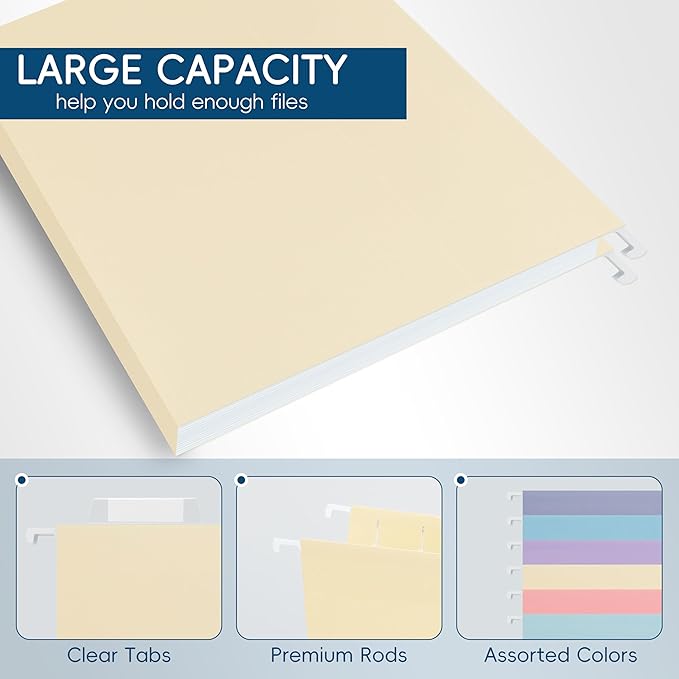 Hanging File Folders, 25 Pack Letter Size File Folders with 1/5-cut Tabs, Office Essentials for Filing Cabinet & Desk Storage-DeskLoop Office