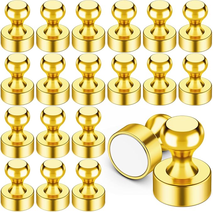 VNDUEEY 20 Pcs Refrigerator Magnets, Gold Metal Push Pin Magnets, Small Strong Magnets for Whiteboard, Fridge Magnets, Office Classroom Map Magnet-DeskLoop Office