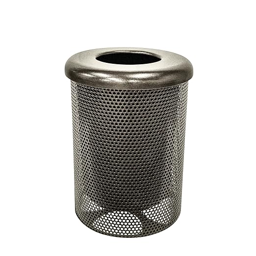 32-Gallon Heavy-Duty Punched Steel Round Trash Receptacle, Commercial Outdoor Waste Bin with Liner & Black Flat Top Lid – Made in America (Textured Gold Vein)-DeskLoop Office