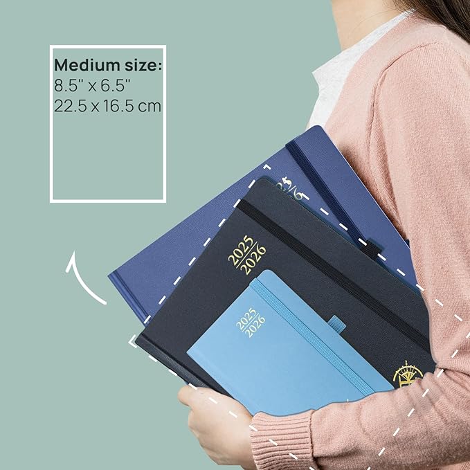 POPRUN Planner 2025-2026, (Medium 6.5'' x 8.5'' Hard Cover) Academic Calendar (July 25-June 26) Daily Weekly and Monthly Appointment Book with Hourly Time Slots, Monthly Tabs, 100 GSM - Violet-DeskLoop Office