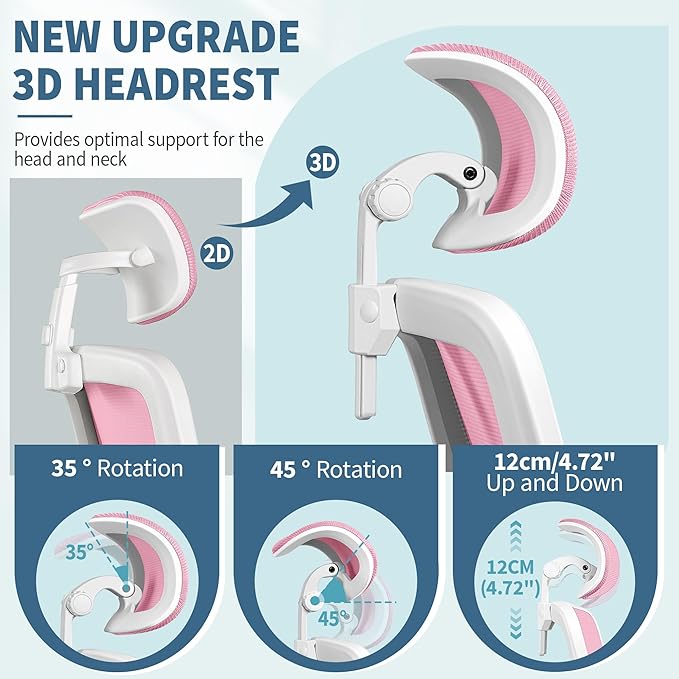 FelixKing Ergonomic Office Chair, Headrest Desk Chair Office Chair with Adjustable Lumbar Support, Home Office Swivel Task Chair with High Back and Armrest, Adjustable Height Gaming Chair(Pink)-DeskLoop Office