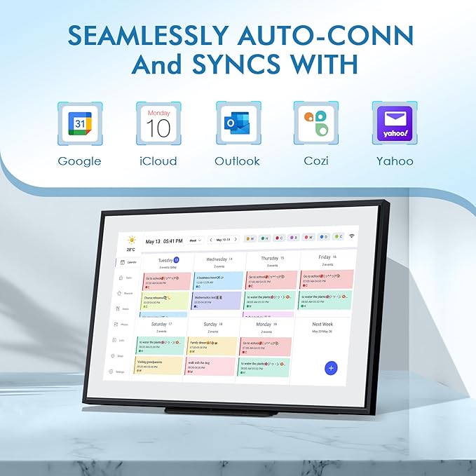 Calendar Digital 15.6 Inch Electronic Calendar&Chore Chart, 1920 * 1080P IPS Touchscreen Wall Smart Weekly and Monthly Planner for Family Black Gift for Mother mom Women-DeskLoop Office