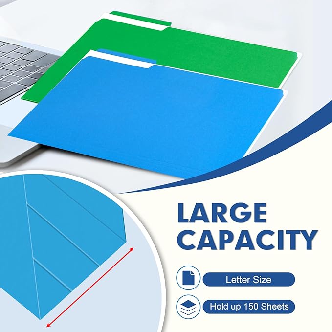 File Folder, PANDRI 220 Pack Colored File Folder, 1/3 Cut Tabs, Letter Size, Assorted 6 Colors Filing Folder for Office School Business-DeskLoop Office