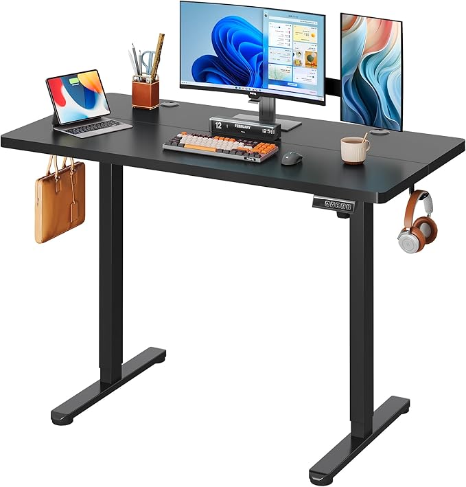 DEVAISE 48 Inch Electric Standing Desk, 3 Adjustable Height Stand up Desk for Home Office, Ergonomic Sit to Stand Desk with LED Touchscreen, Headphone Hook, 3 Memory Preset Computer Desk (Black)-DeskLoop Office