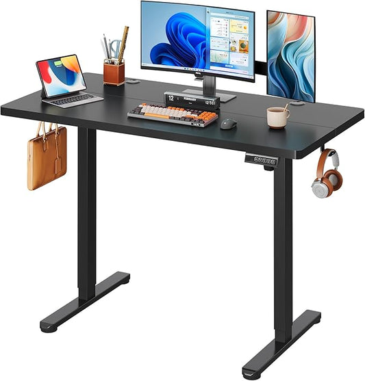 DEVAISE 48 Inch Electric Standing Desk, 3 Adjustable Height Stand up Desk for Home Office, Ergonomic Sit to Stand Desk with LED Touchscreen, Headphone Hook, 3 Memory Preset Computer Desk (Black)-DeskLoop Office