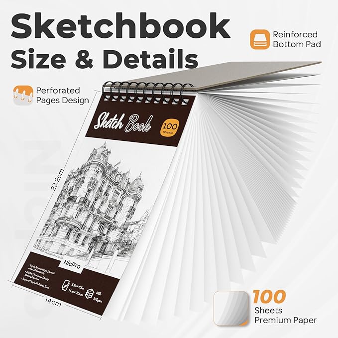 Nicpro 26PCS Art Drawing Supplies Kit, Mechanical Pencils Set 0.5, 0.7, 0.9 & 2mm, 100 Sheets Sketch book, 172PCS Lead Refills, School Supplies Gifts for Artist Adults Teens Girls Boys Kids Sketching-DeskLoop Office