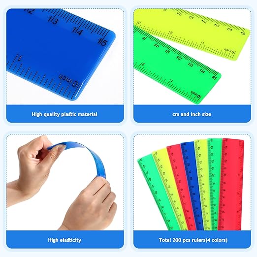 Zonon 500 pcs Rulers Bulk Plastic Flexible Straight Rulers with Inches and Centimeters First Day of School Gift for Students Back to School Office Supplies (Opaque Bright Color,6 Inch)-DeskLoop Office