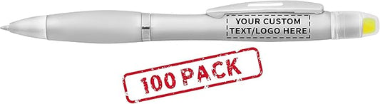 DISCOUNT PROMOS 100 Marathon Gel Highlighter Pens Pack - Customizable Text, Logo - Twist Mechanism, Ballpoint - Silver-DeskLoop Office