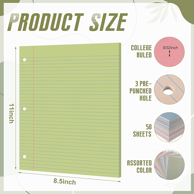 PerKoop 600 Sheets Colored Loose Leaf Paper 8.5" x 11" college ruled Lined 3 Hole Punched notebook Filler Paper for 3 Ring Binders Office School Supplies (Earthy Color)-DeskLoop Office