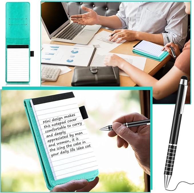 Outus 10 Pcs Pocket Notebook with Pen Set Included Mini Pocket Notepad Holder with 50 Lined Sheets, Metal Pen, 8 Pcs 3 x 5 Inch Memo Book Refills, 30 Lined Paper Per Note Pad (Bright Blue)-DeskLoop Office