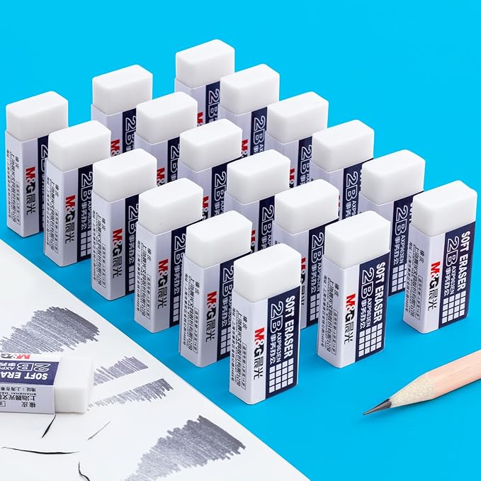 M&G 24 Pack Erasers Pencil Erasers, 2B White Rubber Eraser Rectangular Bulk for Kids School Students Office, Art Erasers for Drawing-DeskLoop Office