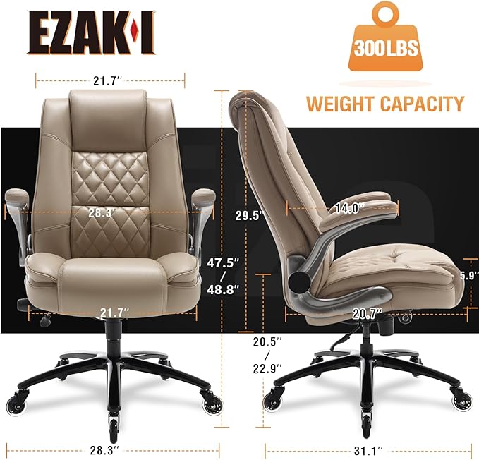 EZAKI High Back Office Chair-Flip-up Arms Executive Computer Desk Chair, Built-in Lumbar Support Thick Padded Adjustable Rock Tension Ergonomic Design for Back Pain-DeskLoop Office