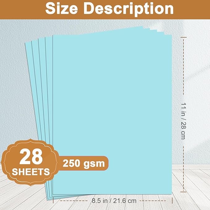 28 Sheets Light Blue Cardstock 8.5 x 11 Scrapbook Paper, 92lb Heavyweight Paper Card Stock for School Crafting, DIY Cards, Wedding Invitations, Certificates-DeskLoop Office