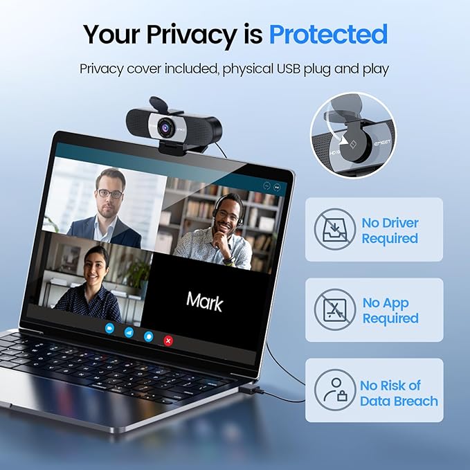 EMEET 1080P Webcam, C960 Web Camera with 2 Noise-Cancelling Microphones & Privacy Cover, 90° FOV Computer Camera, Plug & Play USB Webcam for Calls/Conference, Zoom/Skype/YouTube, Laptop/Desktop, Grey-DeskLoop Office