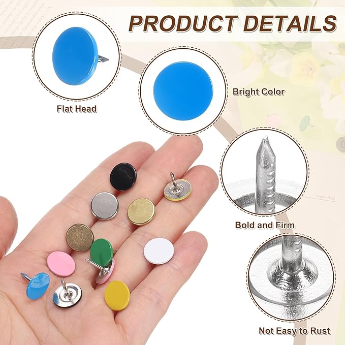 uxcell 150Pcs Upholstery Tacks, 11mmx10mm Flat Head Thumb Tack Decorative Furniture Nails Push Pins for Furniture Sofa Headboards, Blue