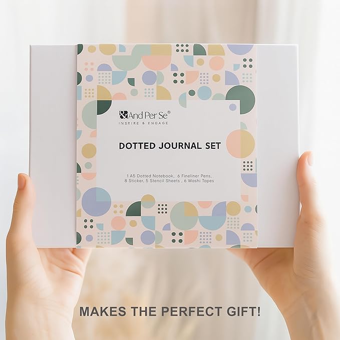 &And Per Se Dotted Journal Notebook Set, A5 Hardcover Dotted Journal (Pink), 6 Fineliner Pens, 8 Sticker, 5 Stencil Sheets & 6 Washi Tapes, Journaling Supplies for Planner Schedule-DeskLoop Office