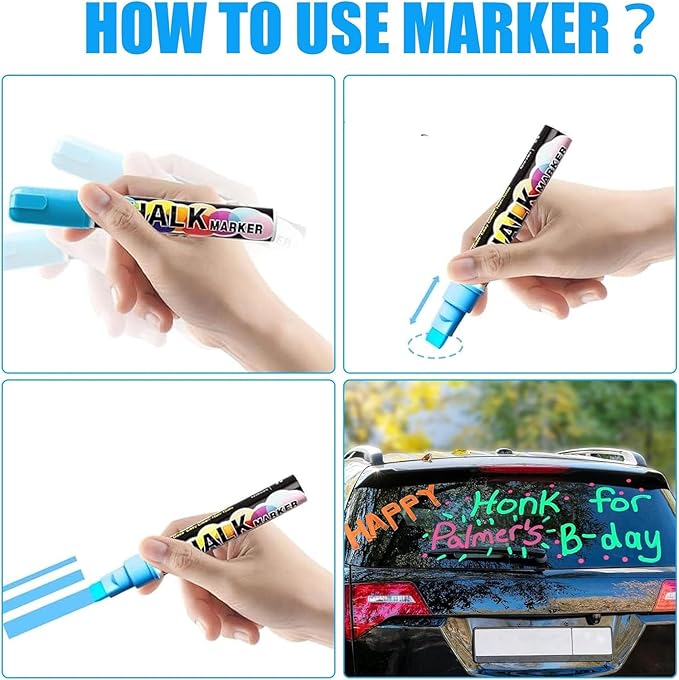 Window Chalk Markers for Cars Glass Washable, 8 Colors Jumbo Liquid Chalk Marker Pens with 15mm 3 in 1 Nib Wide Tip, Chalkboard Markers Car Window Paint Pen for Auto, Mirror, Poster, Business-DeskLoop Office