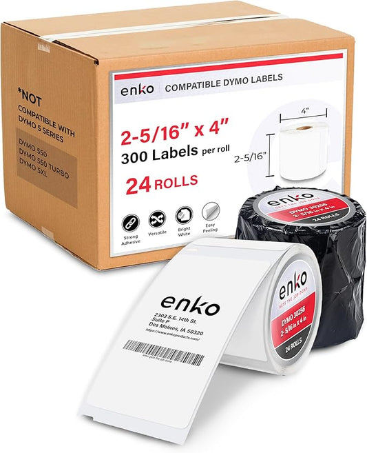 enKo (24 Rolls, 7,200 Labels) Address, Shipping & Barcode Labels 30256 (2-5/16 x 4") Compatible for Dymo LabelWriter-DeskLoop Office