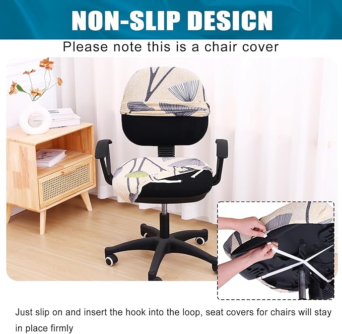 Smiry Stretch Printed Office Computer Chair Covers, Universal Washable Removable Desk Rotating Chair Slipcovers Protector, Seat + Backrest Cover - Yellow and Grey-DeskLoop Office