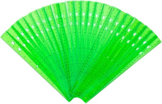 28 Pack Plastic Ruler 12 Inch Transparent Rulers - Metric Bulk for Kids School Office Classroom, Green-DeskLoop Office