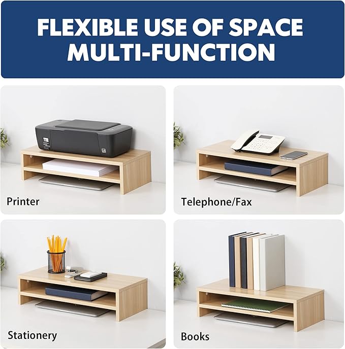 FITUEYES Monitor Stand - 2 Tier Computer Monitor Riser with 21.3 Inch Shelf, Wood Desktop Stand for Laptop Computer Screen, Desk Organization, Office Supplies-DeskLoop Office