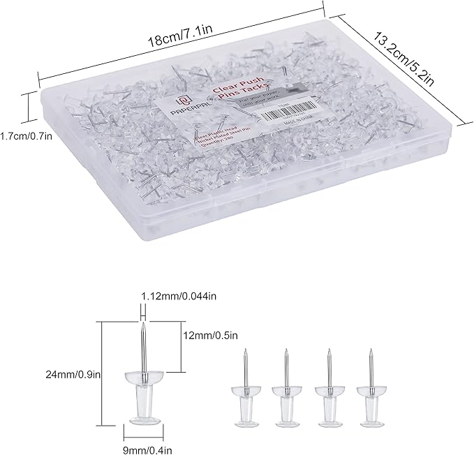 PAPERPAL 280 Clear Push Pins for Cork Board, Clear Thumb Tacks for Wall Hangings, Pushpins for Office School & Personal Use, Standard Size Push Pin Tacks-DeskLoop Office