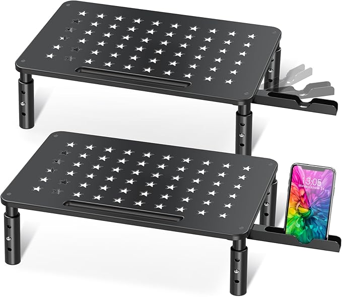 Zimilar 2 Pack Monitor Stand , 3 Height Adjustable Stand with Unique Star Mesh for Computer, Laptop, Printer, Notebook, iMac, Premium Metal Monitor Risers for 2 Monitors-DeskLoop Office