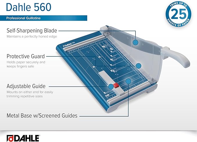 Dahle 560 Professional Guillotine Trimmer, 13" Cut Length, 25 Sheet Capacity, Self-Sharpening, Safety Shield, German Engineered Paper Cutter-DeskLoop Office