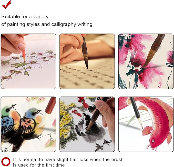 Corciosy 12 Pieces Chinese Calligraphy Brush Set - Premium Painting Writing Watercolor Sumi Brushes Set Kanji Japanese Drawing Art Brushes with Roll-up Brush Holder-DeskLoop Office