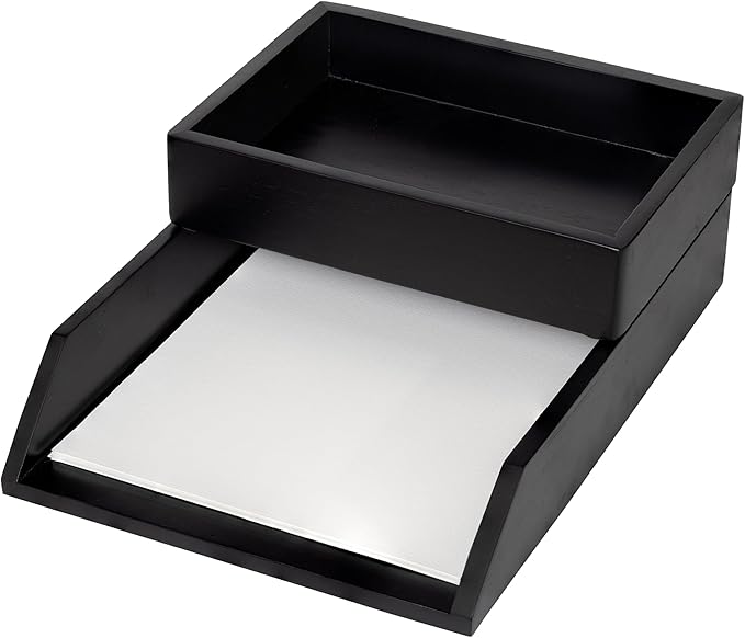 Demigo Desk Organizer Letter Tray Set of 2, Acacia Wood Tabletop Desktop for Storage Paper Letter Folders Notebooks Copy Print, Workspace Holder, Keep Stationery Saver (Black)-DeskLoop Office