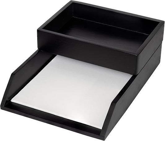 Demigo Desk Organizer Letter Tray Set of 2, Acacia Wood Tabletop Desktop for Storage Paper Letter Folders Notebooks Copy Print, Workspace Holder, Keep Stationery Saver (Black)-DeskLoop Office