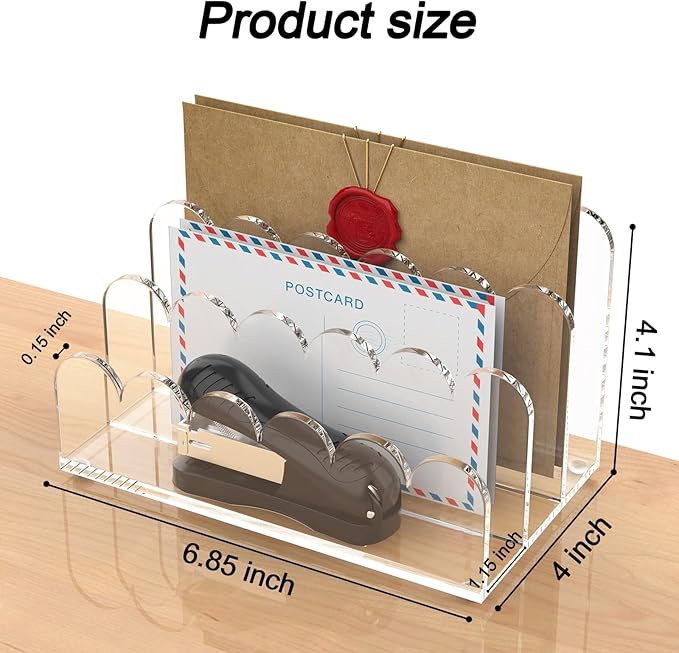 YAGELI 2 Pack 3-Slot Acrylic Mail Organizer for Desktop – Scalloped Clear Document Sorter, Vertical File Holder for Office/Home, Space-Saving Desk Organizer for Letters, Bills, Stationery-DeskLoop Office