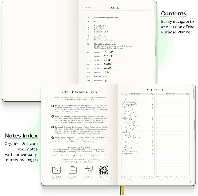 Roterunner Purpose Planner Notebook B5 7.5”x9.8” Undated 2025 Daily Weekly and Monthly Productivity Goal Setting Tool for Work Home ADHD for Adults Self Care Journal-DeskLoop Office