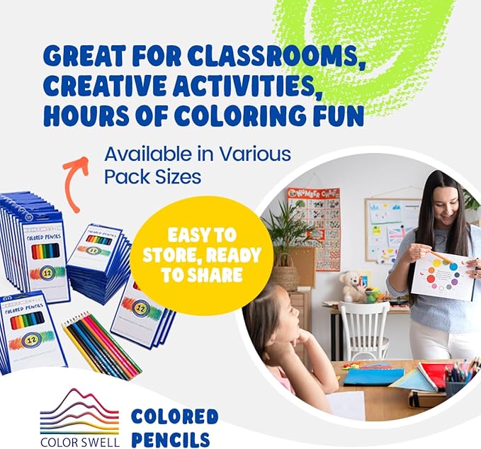 Color Swell Bulk Colored Pencils – 12 Sets, 144 Pre-Sharpened Assorted Vibrant Colors – Ideal for Kids, Teachers, and Classroom Supplies-DeskLoop Office