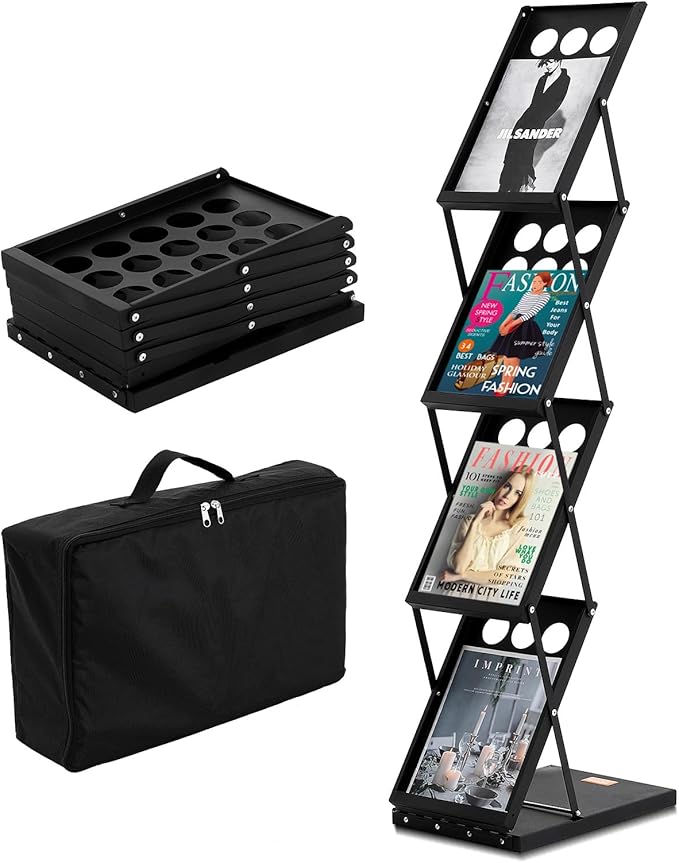 VEVOR Foldable Magazine Display Rack, 4-Tier Brochure Literature Display Stand, Portable Catalog Brochure Holder Stand with Carrying Bag for Office Trade Show Exhibitions, 4 Pockets-DeskLoop Office