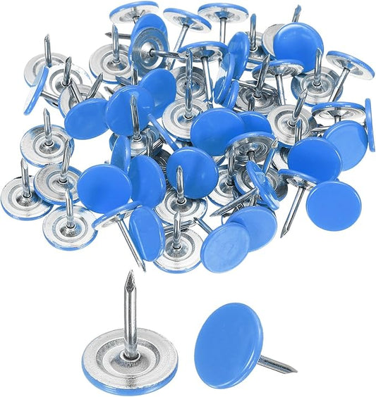 uxcell 100Pcs Upholstery Tacks, 11mmx13mm Flat Head Thumb Tack Decorative Furniture Nails Push Pins for Furniture Sofa Headboards, Blue-DeskLoop Office
