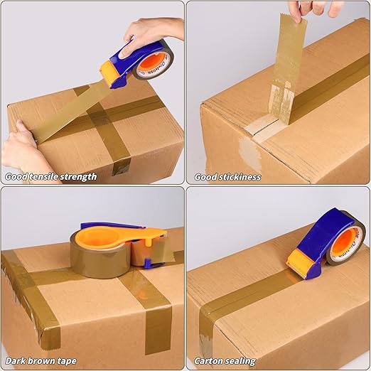 36 Rolls Brown Packing Tape with Dispenser, 1.88" X 60 yd Shipping Tape Bulk, Total 2160 yards, 2.6 mil, 3" Core, Tan Packing Tape Refills, Carton Sealing Tape for Moving Boxes, Package, Mailing-DeskLoop Office