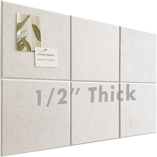 Large Cork Board for Office Wall Decor,36"x24"-6 Pack Felt Wall Tiles with Safe Removable Adhesive Tabs, 1/2" Thick, Felt Bulletin Board Pin Board Cork Boards for Walls - Oatmeal-DeskLoop Office