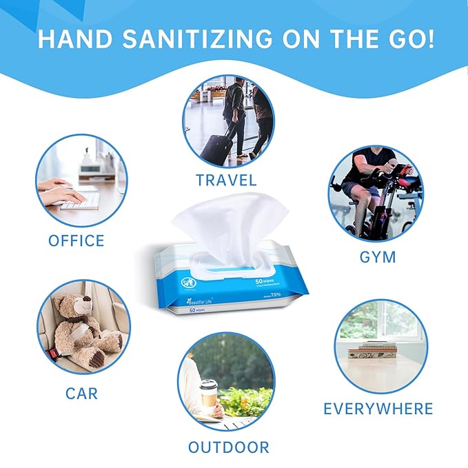 75% Alcohol Wet Hand Sanitizing Wipes - With Aloe, Moisturizer, and Vitamin E Formula - Premium Sanitizer for Travel, Home, Office, and School Use (Aloe, 200)-DeskLoop Office