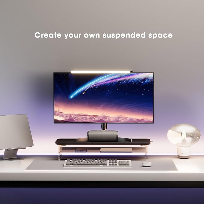 Fenge Acrylic Monitor Stand Riser, 23.6 Inches Monitor Stand with Metal Storage, 2 Tier Acrylic Computer Riser for Desk, Clear Laptop Stand for PC, Laptop, Printer, TV-DeskLoop Office