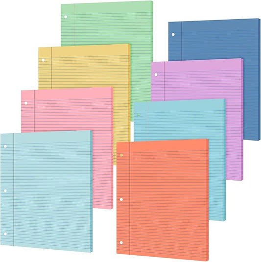 PerKoop 400 Sheets Colored Loose Leaf Paper 8.5" x 11" college ruled Lined 3 Hole Punched notebook Filler Paper for 3 Ring Binders Office School Supplies (Candy Colors)-DeskLoop Office
