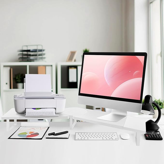 Dual-Monitor-Riser-Stand-For-Desk, Large Monitor Stand Riser For 2 Monitors With Adjustable Length Angle, Double Computer Riser For Desktop Organizer, Monitor Shelf Riser-DeskLoop Office