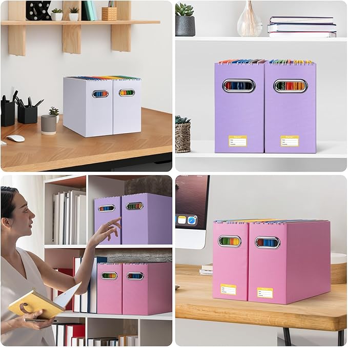 BALEINE File Organizer Box, Cardboard File Folder Organizer with Handle for Letter Size, Portable Collapsible Hanging Filing Box for Home Office Document Storage (2 Pack, Lavender)-DeskLoop Office