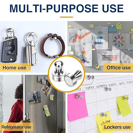 MIKEDE 30 Pcs Silver Neodymium Magnetic Push Pins, Strong Magnets for Whiteboard, Refrigerator, Office, Classroom-DeskLoop Office