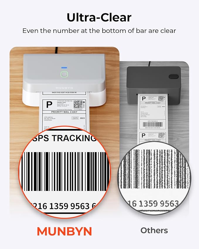 MUNBYN Bluetooth Thermal Label Printer RW403B, Wireless 4x6 Shipping Label Printer for Small Business, Compatible with Android, iPhone, Windows, Mac, Chromebook, Print Width 1.57"-4.25"-DeskLoop Office