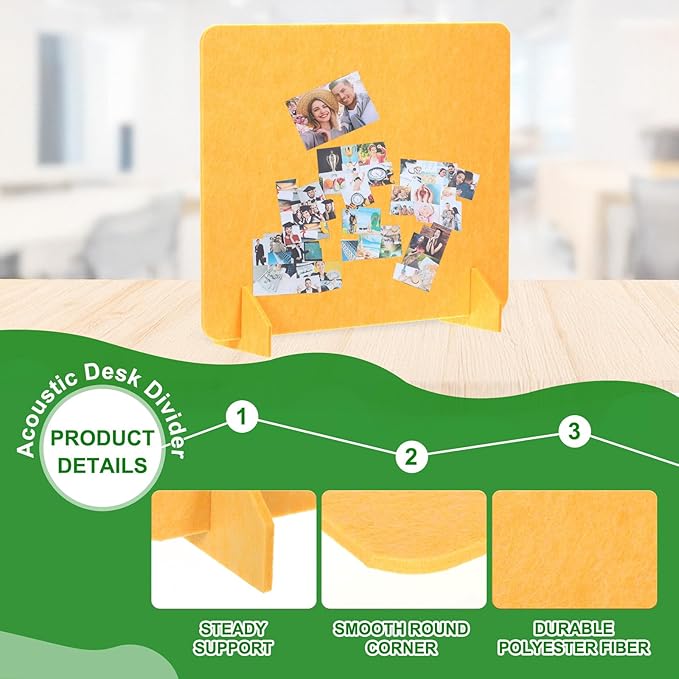 PATIKIL Desk Divider, 2 Set 24 x 24 Inch Acoustic Freestanding Desk Divider Desk Privacy Panel with 4 Pcs Support Feet for Library Office Workstation, Yellow-DeskLoop Office